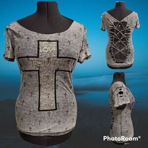 Truth and Love Upcycled, re-fashioned Burn-out T-shirt Women's Size Medium